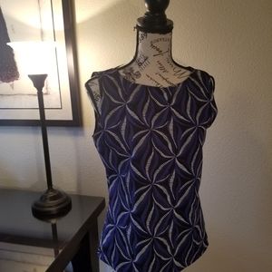Black, blue and white sleeveless top